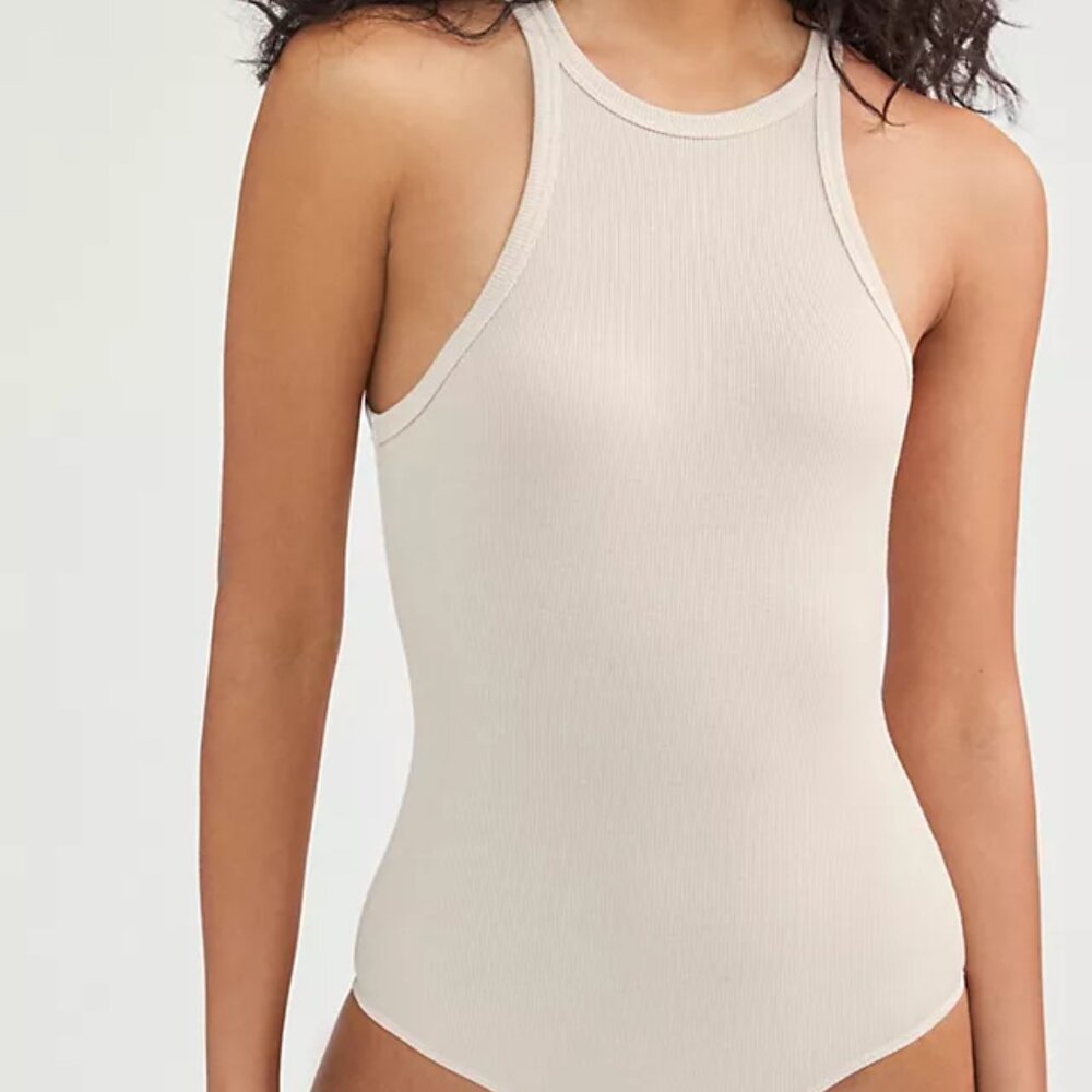 AGOLDE Rianne High Neck Racerback Ribbed Bodysuit in Cream - Small - Picture 2 of 4